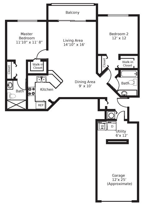 Floor plan for 2 beds, 2 baths, 1503 sqft